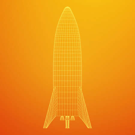 Modern Rocket Ready to Launch. Abstract model wireframe low poly mesh vector illustrationのイラスト素材