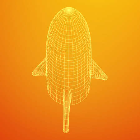 Modern Rocket Ready to Launch. Abstract model wireframe low poly mesh vector illustrationのイラスト素材