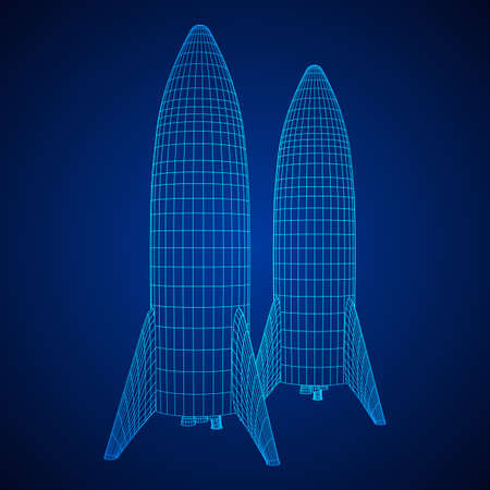 Modern Rocket Ready to Launch. Abstract model wireframe low poly mesh vector illustrationのイラスト素材