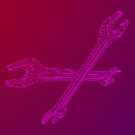 Wrench. Spanner repair tool. Mechanic or engineer instruments. Support service wireframe low poly mesh vector illustrationのイラスト素材
