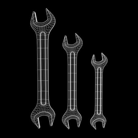 Wrench. Spanner repair tool. Mechanic or engineer instruments. Support service wireframe low poly mesh vector illustrationのイラスト素材