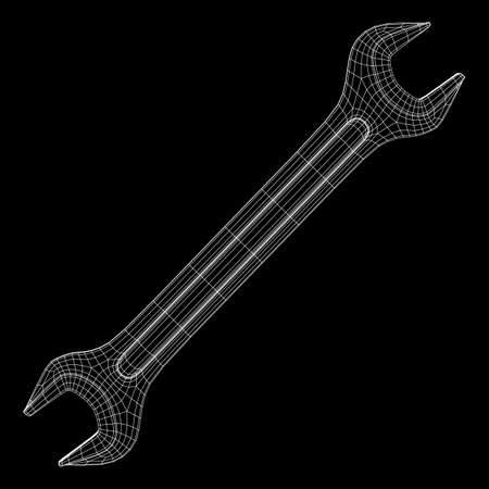 Wrench. Spanner repair tool. Mechanic or engineer instruments. Support service wireframe low poly mesh vector illustrationのイラスト素材
