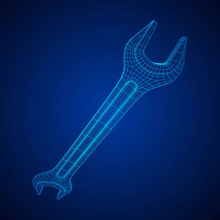 Wrench. Spanner repair tool. Mechanic or engineer instruments. Support service wireframe low poly mesh vector illustrationのイラスト素材