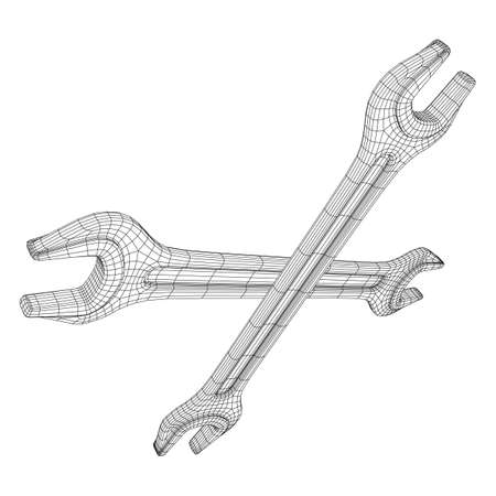 Wrench. Spanner repair tool. Mechanic or engineer instruments. Support service wireframe low poly mesh vector illustrationのイラスト素材