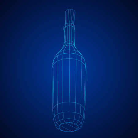 Wine bottle. Model wireframe low poly mesh vector illustrationの写真素材