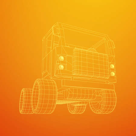 Truck or lorry car. Cargo vehicle model wireframe low poly mesh vector illustration