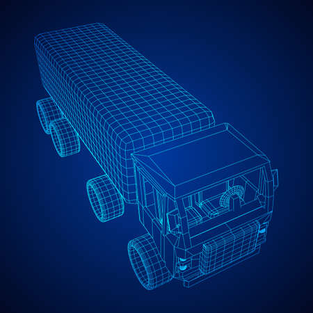 Truck or lorry car. Cargo vehicle model wireframe low poly mesh vector illustrationのイラスト素材
