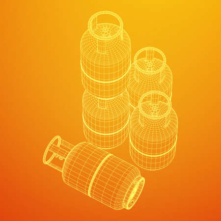 Flammable gas tank. Propane, butane, methane gas tank. Model wireframe low poly mesh vector...