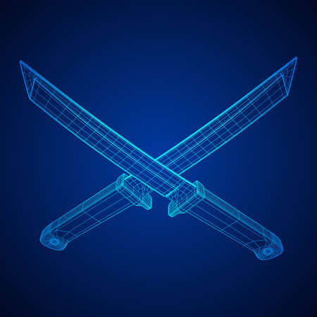 Blade tactical combat hunting survival bowie knife. Model wireframe low poly mesh vector illustrationのイラスト素材