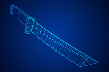 Blade tactical combat hunting survival bowie knife. Model wireframe low poly mesh vector illustrationのイラスト素材