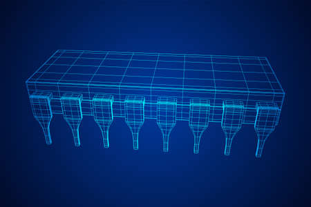 Microchip quantum processor, micro-processor with board electronic CPU wireframe low poly mesh...