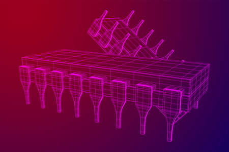 Microchip quantum processor, micro-processor with board electronic CPU wireframe low poly mesh...