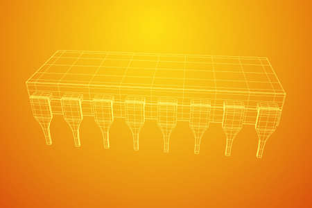 Microchip quantum processor, micro-processor with board electronic CPU wireframe low poly mesh...