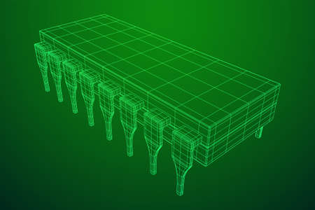Microchip quantum processor, micro-processor with board electronic CPU wireframe low poly mesh...