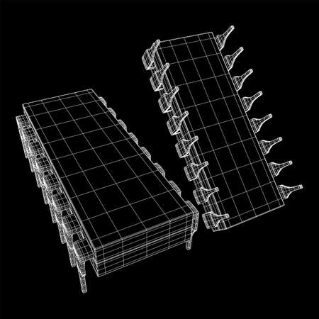 Microchip quantum processor, micro-processor with board electronic CPU wireframe low poly mesh vector illustrationのイラスト素材