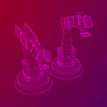 Robotic arm manufacture technology industry assembly mechanic hand wireframe low poly mesh vector...