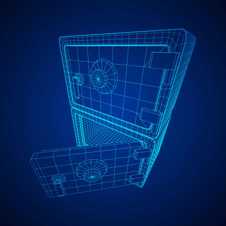 Metal bank safe. Wireframe low poly mesh vector illustrationのイラスト素材