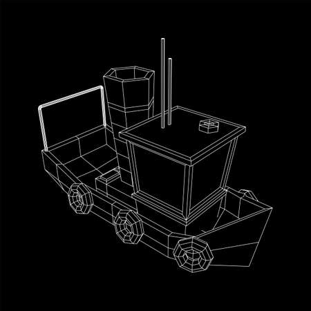 Fishing boat. Commercial fishing trawler for industrial seafood production. Vintage marine ship, sea or ocean transportation concept. Wireframe low poly mesh vector illustrationのイラスト素材