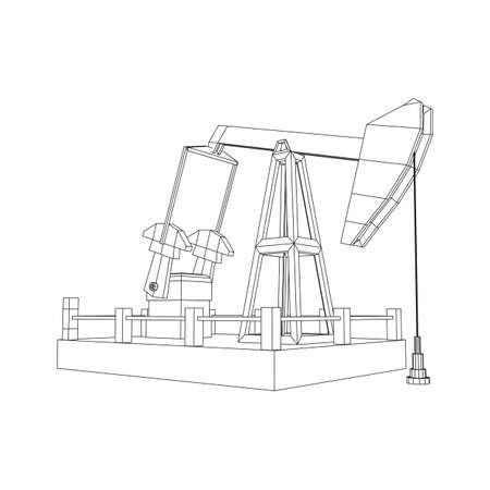 Oil well rig jack. Finance economy polygonal petrol production. Petroleum fuel industry pumpjack derricks pumping drilling. Wireframe low poly mesh vector illustrationのイラスト素材