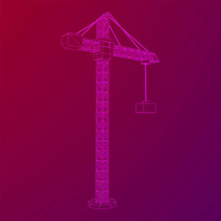 Tower construction building crane. Wireframe low poly mesh vector illustration