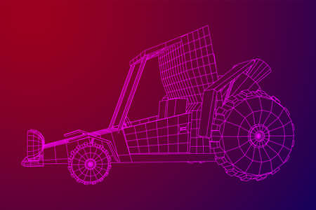 Off road dune buggy car. Terrain vehicle. Outdoor car racing, extreme sport oncept. Wireframe low poly mesh vector illustrationのイラスト素材
