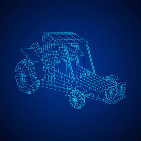 Off road dune buggy car. Terrain vehicle. Outdoor car racing, extreme sport oncept. Wireframe low poly mesh vector illustrationのイラスト素材