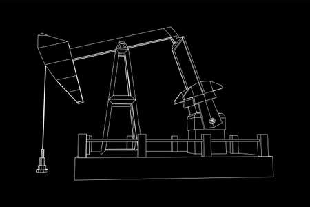 Oil well rig jack. Finance economy polygonal petrol production. Petroleum fuel industry pumpjack derricks pumping drilling. Wireframe low poly mesh vector illustrationのイラスト素材