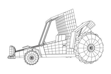 Off road dune buggy car. Terrain vehicle. Outdoor car racing, extreme sport oncept. Wireframe low poly mesh vector illustrationのイラスト素材
