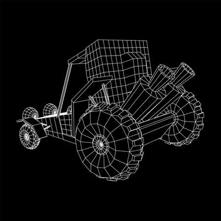 Off road dune buggy car. Terrain vehicle. Outdoor car racing, extreme sport oncept. Wireframe low poly mesh vector illustrationのイラスト素材