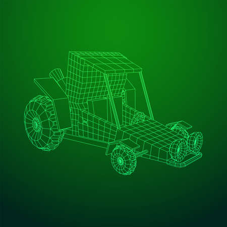 Off road dune buggy car. Terrain vehicle. Outdoor car racing, extreme sport oncept. Wireframe low poly mesh vector illustrationのイラスト素材