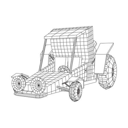 Off road dune buggy car. Terrain vehicle. Outdoor car racing, extreme sport oncept. Wireframe low poly mesh vector illustrationのイラスト素材