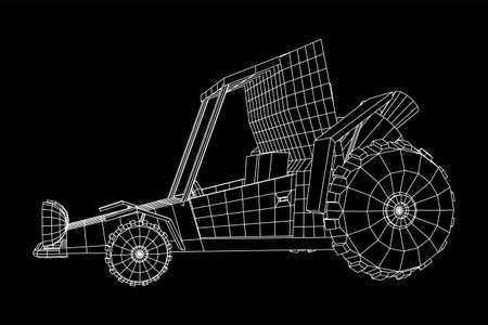 Off road dune buggy car. Terrain vehicle. Outdoor car racing, extreme sport oncept. Wireframe low poly mesh vector illustrationのイラスト素材