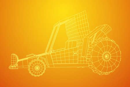Off road dune buggy car. Terrain vehicle. Outdoor car racing, extreme sport oncept. Wireframe low poly mesh vector illustrationのイラスト素材