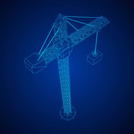 Tower construction building crane. Wireframe low poly mesh vector illustration