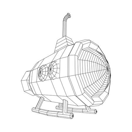 Submarine underwater boat. Wireframe low poly mesh vector illustrationのイラスト素材