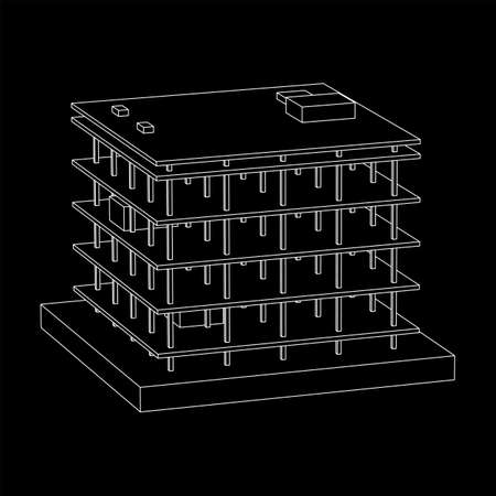 Building under construction. Build house construct in process. Wireframe low poly mesh vector illustrationのイラスト素材