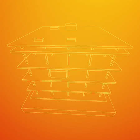 Building under construction. Build house construct in process. Wireframe low poly mesh vector...