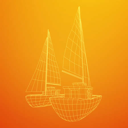 Yacht or sail boat. Luxury yacht race, sea sailing regatta concept. Wireframe low poly mesh vector...