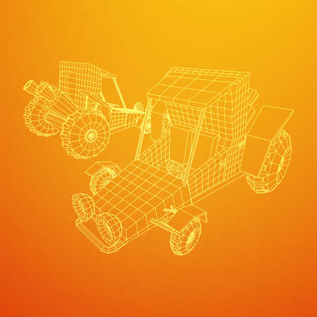 Off road dune buggy car. Terrain vehicle. Outdoor car racing, extreme sport oncept. Wireframe low poly mesh vector illustrationのイラスト素材