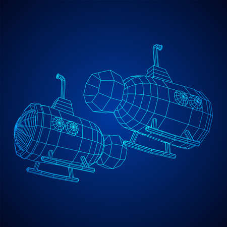 Submarine underwater boat. Wireframe low poly mesh vector illustrationのイラスト素材