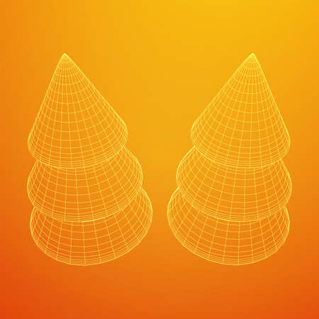 Wireframe A Christmas tree sign mesh. Wireframe low poly mesh vector illustrationのイラスト素材