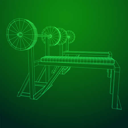 Barbell with weights. Gym equipment. Bodybuilding, powerlifting, fitness concept. Wireframe low poly mesh vector illustration.のイラスト素材
