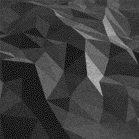 Dotwork Halftone triangular low poly style background. Engraving Geometrical Vector Illustration.