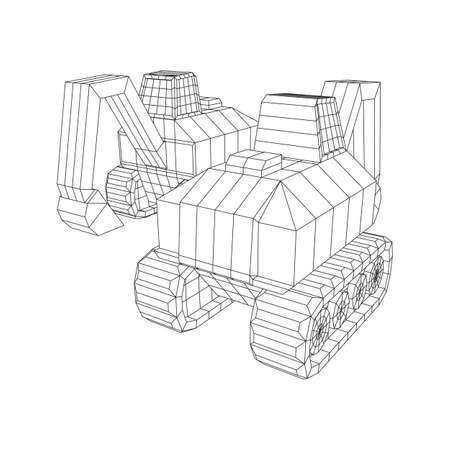 Excavator heavy equipment construction company. Wireframe low poly mesh vector illustrationのイラスト素材