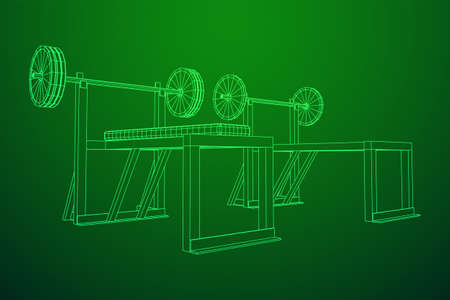 Barbell with weights. Gym equipment. Bodybuilding, powerlifting, fitness concept. Wireframe low poly mesh vector illustration.のイラスト素材