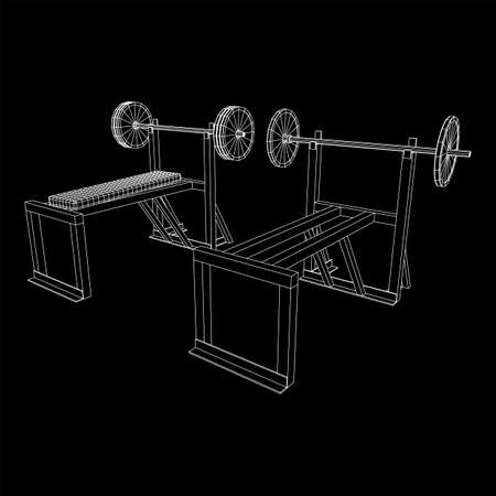 Barbell with weights. Gym equipment. Bodybuilding, powerlifting, fitness concept. Wireframe low poly mesh vector illustration.のイラスト素材