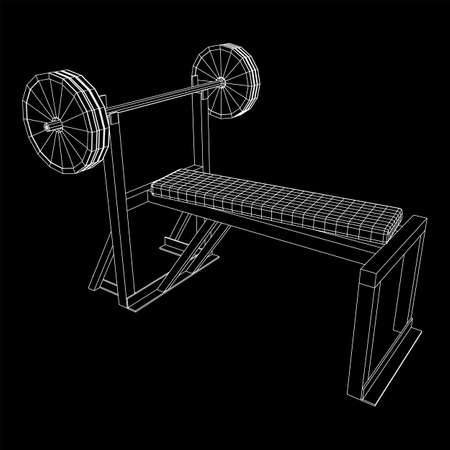 Barbell with weights. Gym equipment. Bodybuilding, powerlifting, fitness concept. Wireframe low poly mesh vector illustration.のイラスト素材