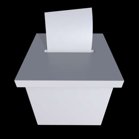 Blank election box ballot campaign mockup. Casting vote concept 3d render on black backgroundの写真素材