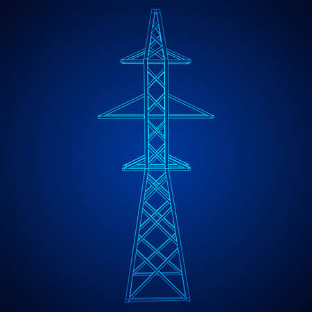 Power transmission tower high voltage pylon. Wireframe low poly mesh vector illustrationのイラスト素材