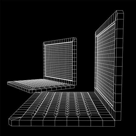 Laptop Abstract Mesh Background. Design computer. Wireframe low poly mesh vector illustrationのイラスト素材